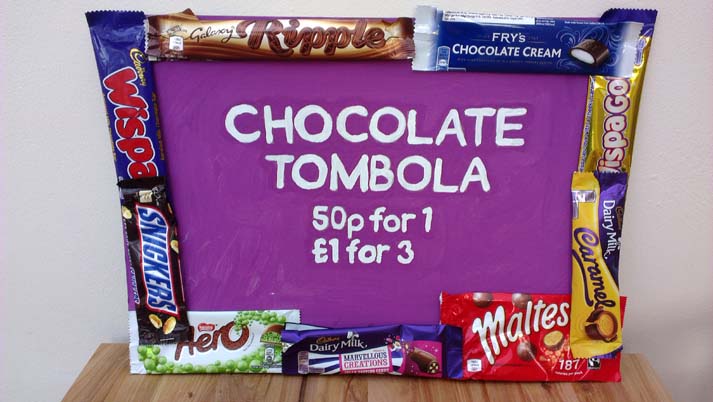 Sign for a Chocolate Tombola stall.